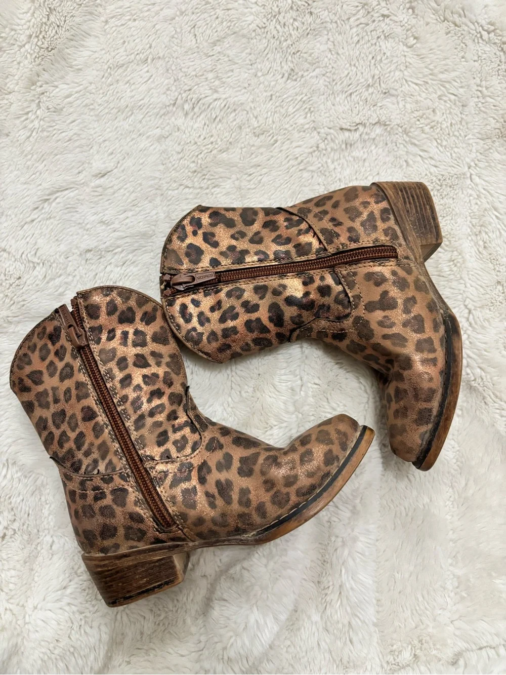 Roper Kids Leopard-Print Western Boots - Metallic Brown Girls size 7